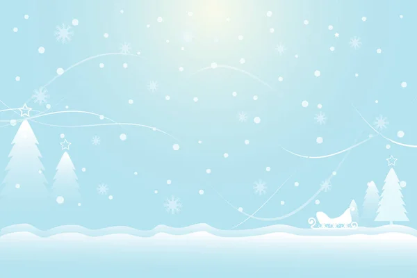 Χιόνι, πεύκο δέντρο και έλκηθρα Χριστούγεννα μαλακό μπλε φόντο — Διανυσματικό Αρχείο