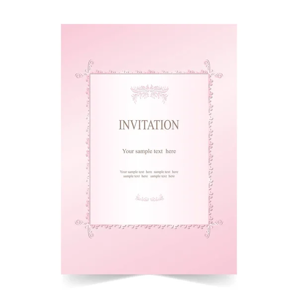 Invitation card, wedding card with ornamental pink background — Stock Vector