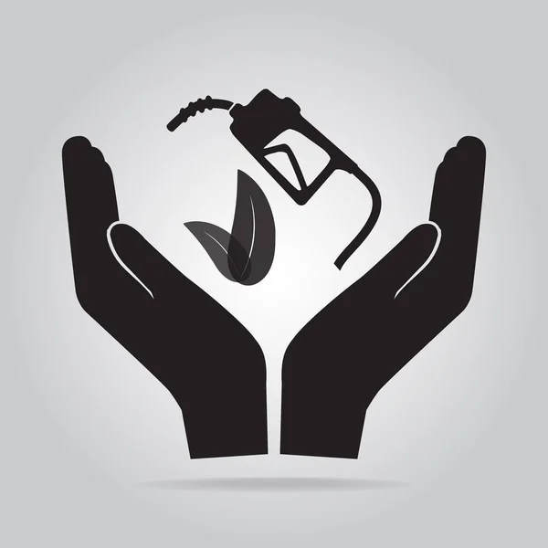 Pompe à essence dans la main icône. Protection ou sécurité, concept de soins — Image vectorielle