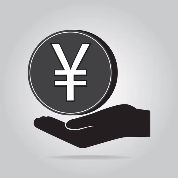 Moneda en icono de la mano. Protección, concepto de seguridad — Vector de stock