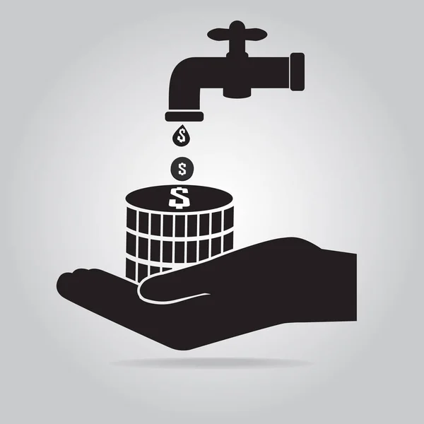 Wasserhahn mit Geld und Handsymbol — Stockvektor