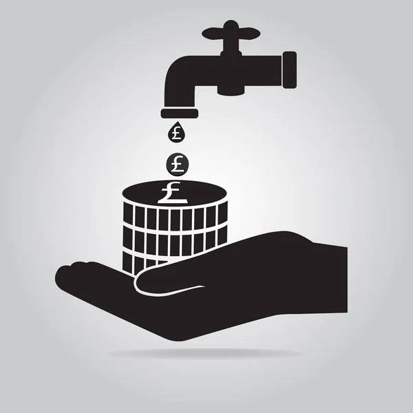 Кран с деньгами и значок руки, сохранить концепцию воды — стоковый вектор