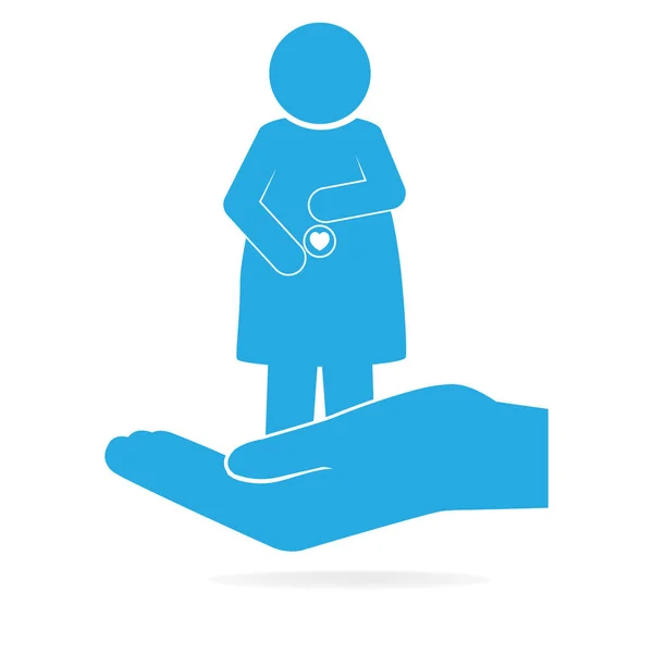 Donna incinta in mano icona — Vettoriale Stock