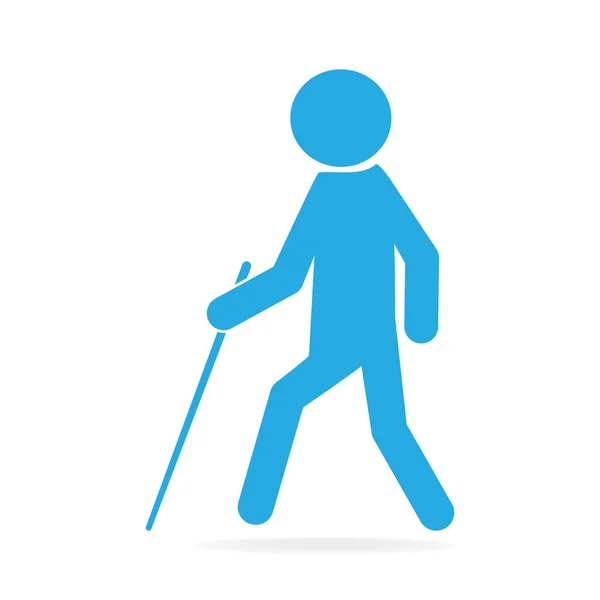 Uomo cieco con icona bastone simbolo illustrazione — Vettoriale Stock