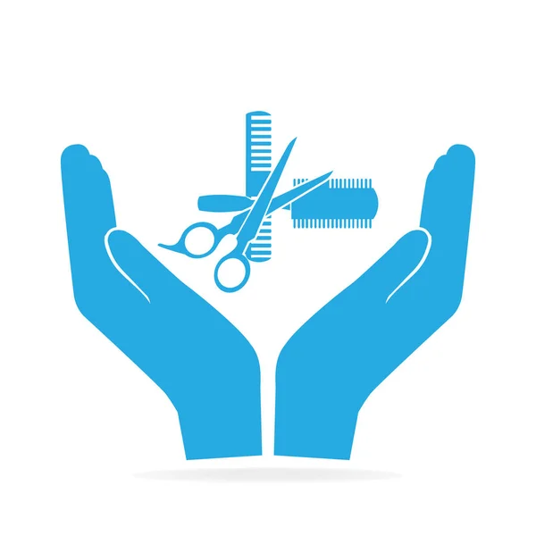 Hair salon with scissors and comb in hand icon — Stock Vector