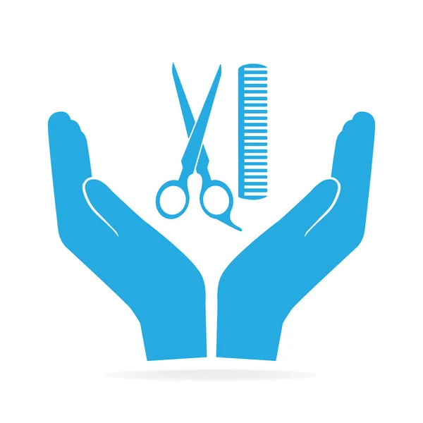 Hair salon with scissors and comb in hand icon — Stock Vector