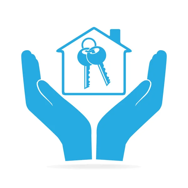 Cerradura de llave y el icono de casa en mano — Vector de stock