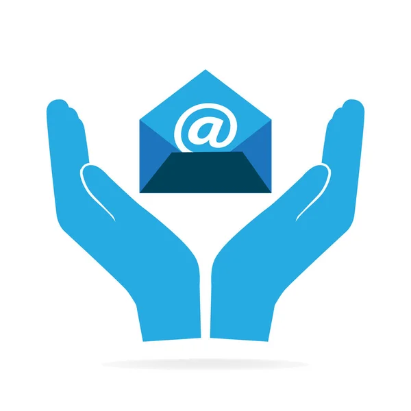 Icono de correo electrónico en mano. Proteger, concepto de seguridad — Vector de stock