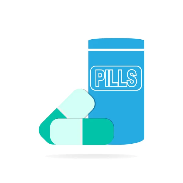 Pillole e icona della bottiglia, icona medica — Vettoriale Stock