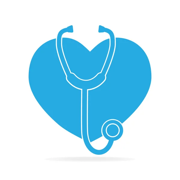 Estetoscopio e icono del corazón, icono del signo médico — Vector de stock