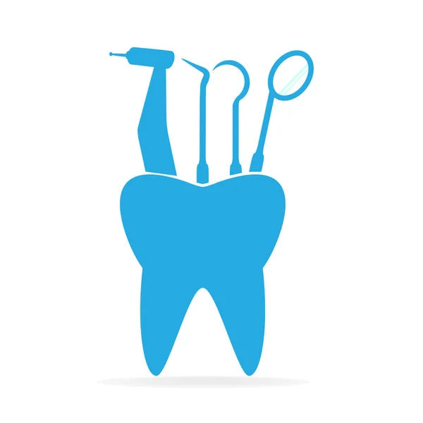 Herramientas de dentista e icono de diente, ilustración de icono de cuidado dental — Archivo Imágenes Vectoriales