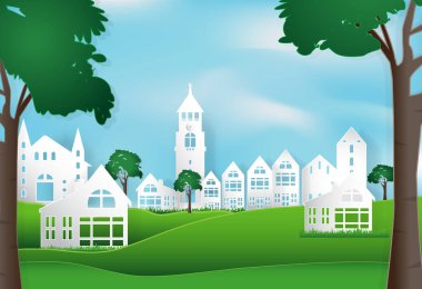 Bahar mevsimi ile mavi gök huzurlu ve dinlendirici şehir şehir b