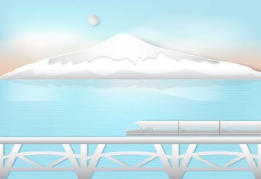 Yüksek hızlı tren geçerken göl ve dağ, doğa b