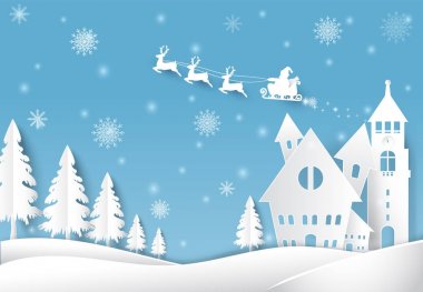 Kış tatil Noel Baba ve kar Noel sezonu kağıt sanat tarzı