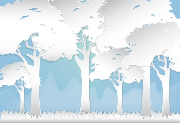 Bosque y colina naturaleza abstracta fondo, estilo de arte de papel — Vector de stock