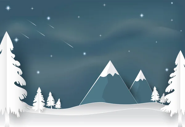 Cielo nocturno con estrella y cometa, paisaje naturaleza fondo — Vector de stock