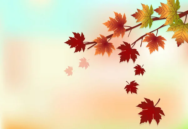Árbol de arce y hojas flotantes, fondo de otoño, papel arte sty — Vector de stock