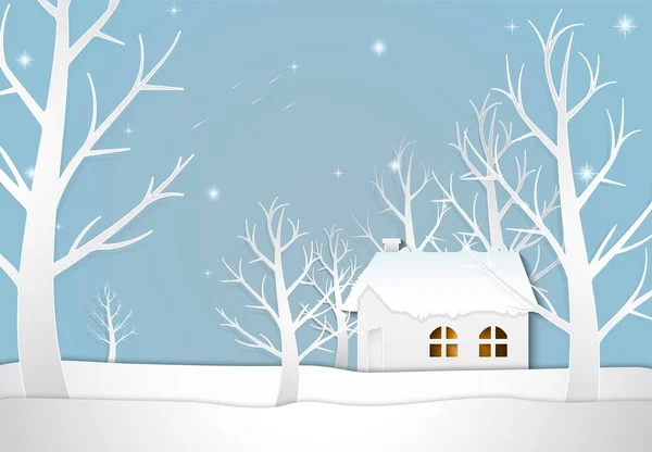 Εξοχική κατοικία με αστέρι και κομήτης Χριστούγεννα σεζόν φόντο χαρτί ar — Διανυσματικό Αρχείο