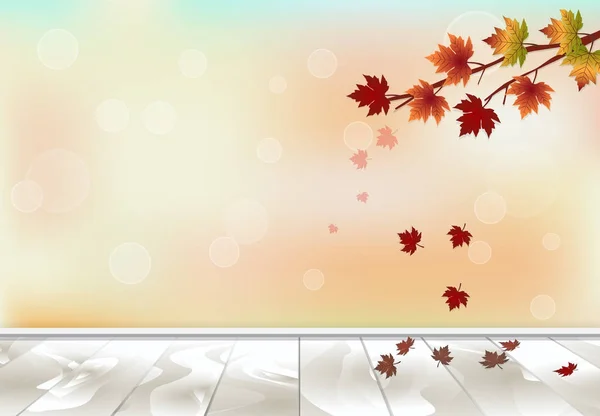 Ahornbaum und Blätter schwebende Holzstruktur Hintergrund, Herbst — Stockvektor