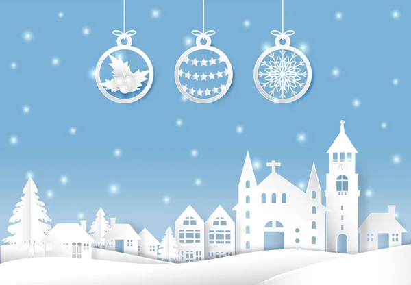 Vacaciones de invierno nieve y decoración de bolas Navidad temporada de papel a — Vector de stock