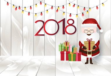 Noel Baba hediye kutusu ve ışık dekorasyon ahşap plakalar üzerinde tutarak beni