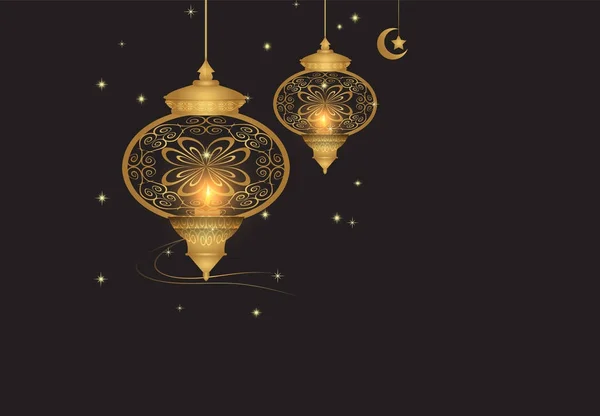 Golden Lantern dengan desain pola dekorasi gaya Arab - Stok Vektor