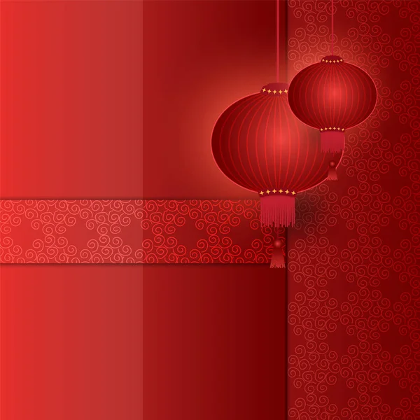 Chinese lantern hanging on pattern red background — Stock Vector