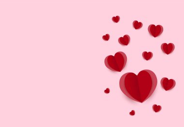 Kalp Sevgililer pembe arka plan kağıt sanatı, kağıt el sanatları tarzı hasta