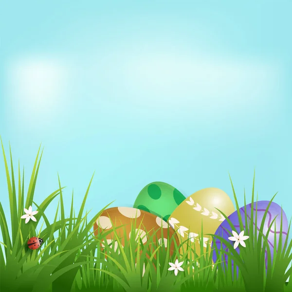 Pile d'œufs et coccinelle fond de Pâques — Image vectorielle
