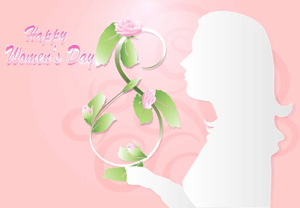 Happy Women's Day. Women and rose paper art style background — Stock Vector