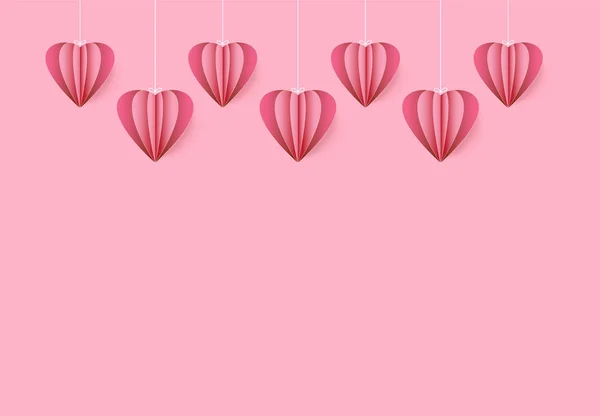 Corazón valentín rosa fondo papel arte, papel artesanía estilo enfermo — Vector de stock