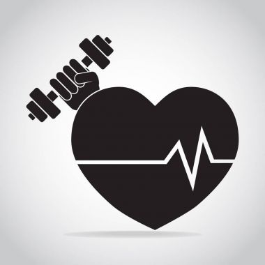 Güçlü kalp ile Halter simgesi tutan el