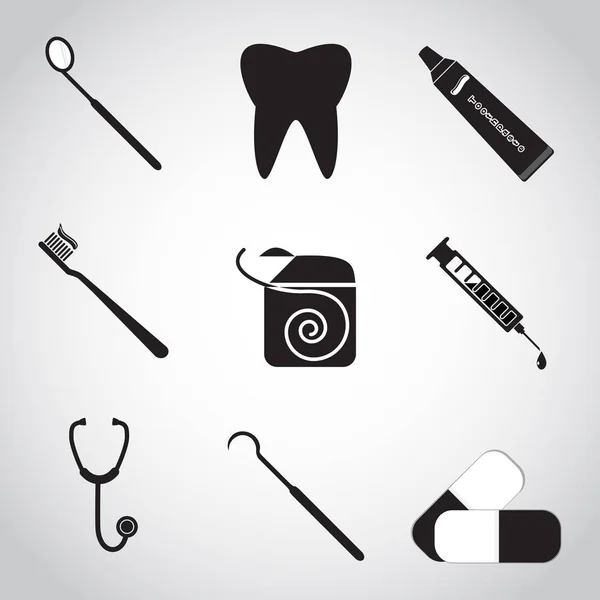 Dental ikonę zestaw, zębów, dentysta narzędzia, ochrony zębów higieny — Wektor stockowy