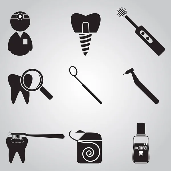 Set de iconos dentales, dientes, herramientas para dentistas, higiene dental de protección — Archivo Imágenes Vectoriales