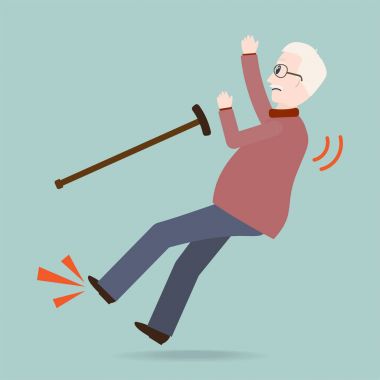 Sopa ve kayma yaralanma, kişi yaralanma simgesi olan yaşlı adam