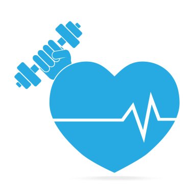 Kalp ve el ile Halter mavi simge tutarak. Güçlü kalp con