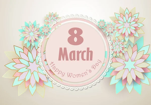 Happy Women's Day greeting paper art background. — Stock Vector