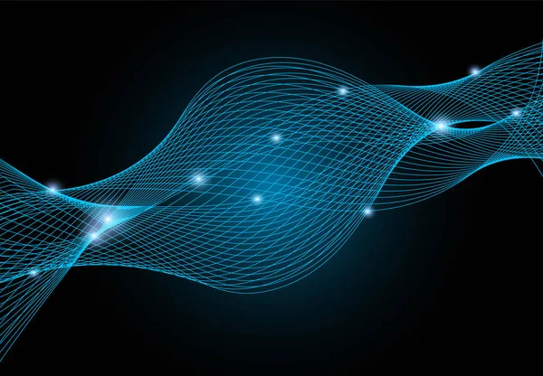 Blauw abstract Sci-Fi technologie lijnen en golvende achtergrond illust — Stockvector