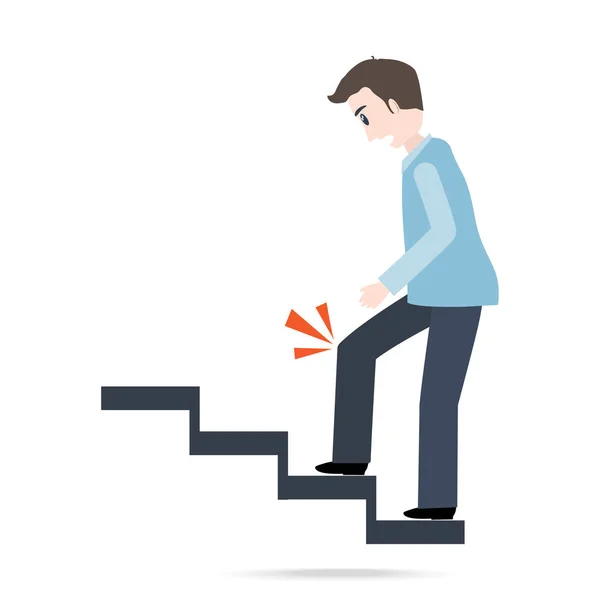 Man walking on stairs and injury of the knee . person injury ico — Stock Vector