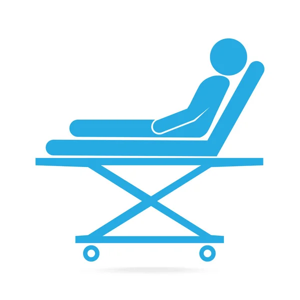 Paciente en camilla médica icono azul, concepto médico — Vector de stock