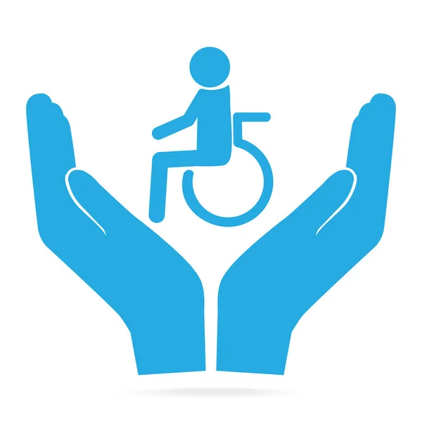Niepełnosprawnych w ręce niebieski ikona. Ochrony, koncepcja opieka — Wektor stockowy