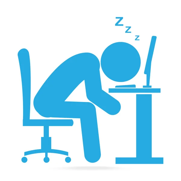Man slapen van de voorkant van de computer op het werk blauwe tabelpictogram — Stockvector