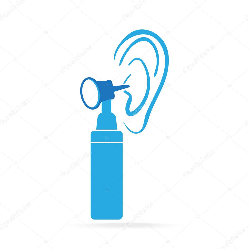 The diagnosis of the ear using the Otoscope, medical blue icon