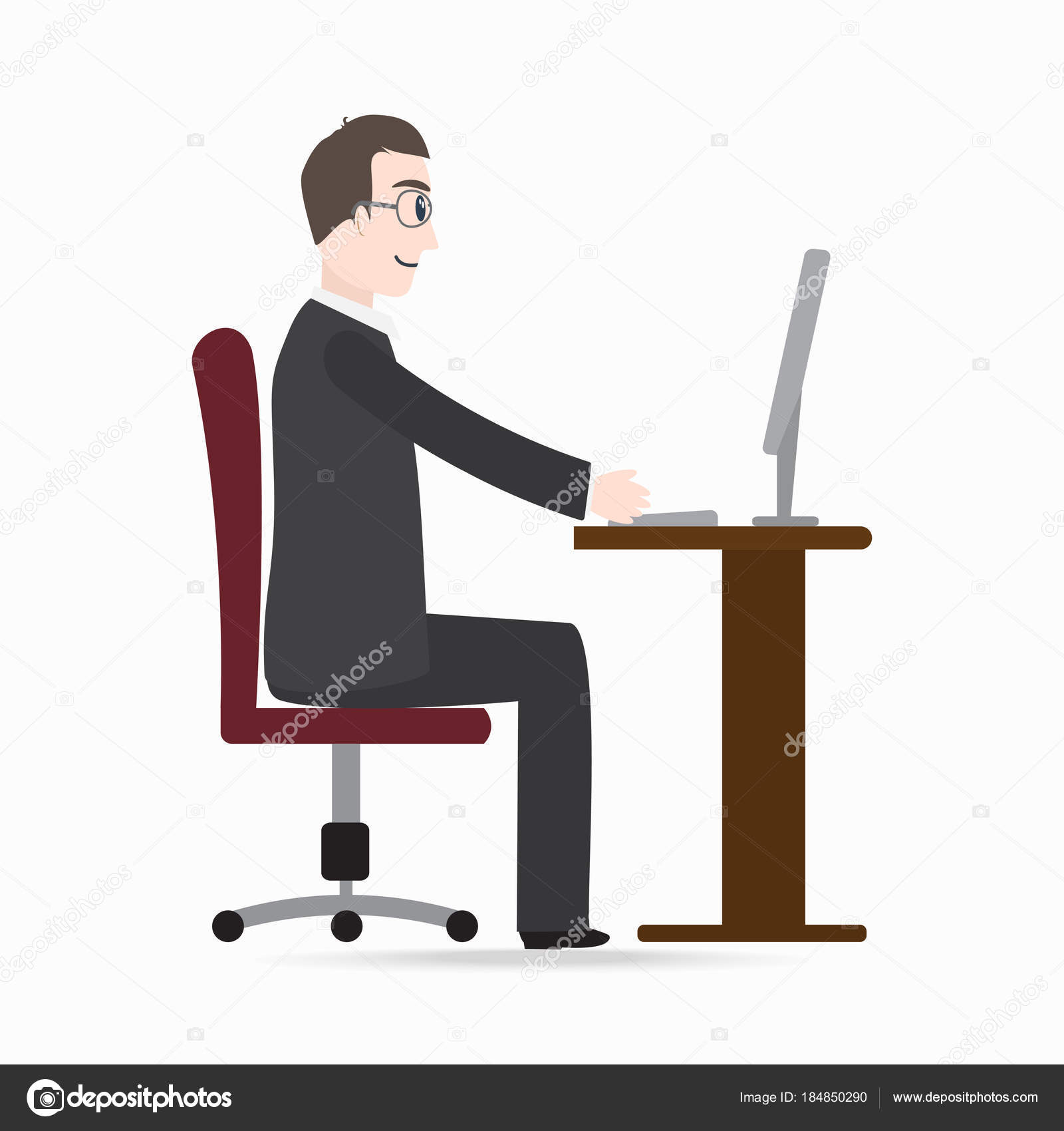 Vector Man Sitting In Front Of Computer Man Sitting Front Of