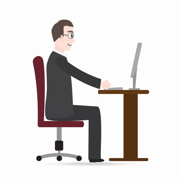 Man συνεδρίαση μπροστά από υπολογιστή στο εικονίδιο Πίνακας εργασία — Διανυσματικό Αρχείο