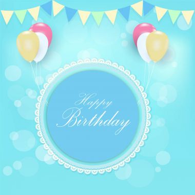 Yuvarlak retro çerçeve ve balonlar tebrik kartı, iyi ki doğdun araba