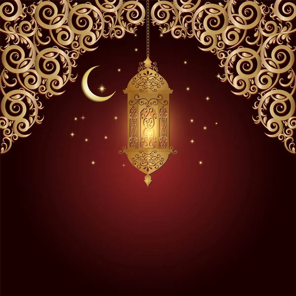 Altın fener ve moon parlayan altın süs dekorasyon ile — Stok Vektör