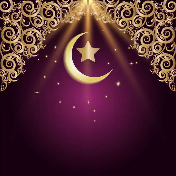 Місяць і зірки з Золотий декоративні прикраси світиться s Арабська — стоковий вектор