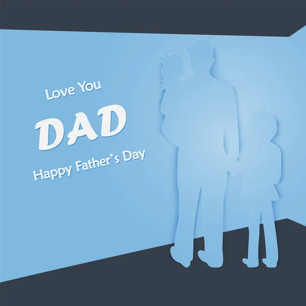 Ojciec i dzieci z Happy Father's day tekstu na niebieski backgro — Wektor stockowy