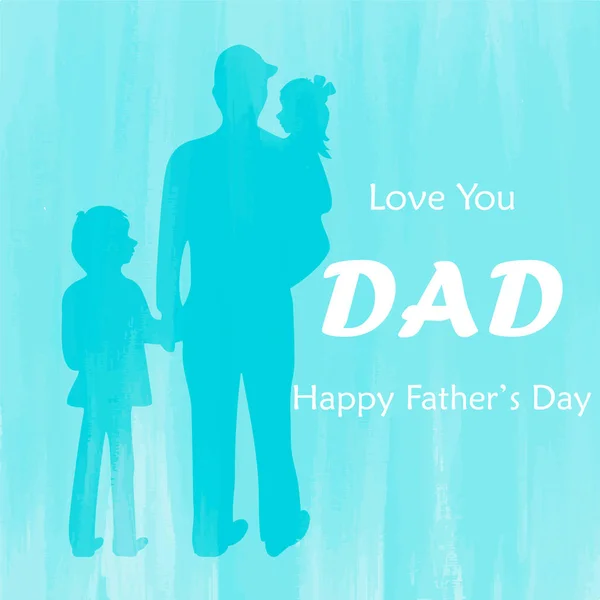 Ojciec i dzieci z Happy Father's day tekst wakacje ilustr — Wektor stockowy